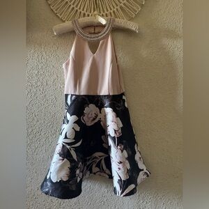 Girls' Pink Pearl-Detail Floral Fit & Flare Dress